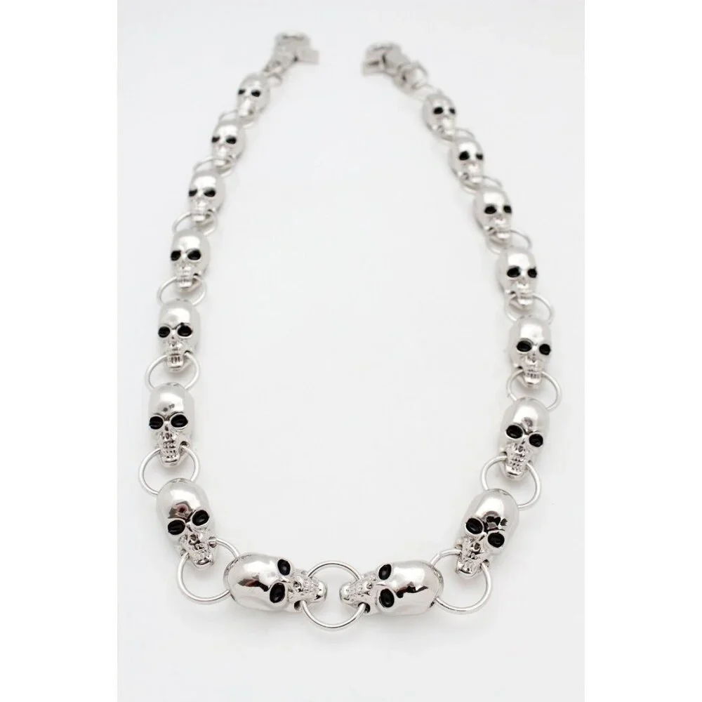 New Men Women Silver Key Wallet Chain Ring Long Skeleton Skull Charms Punk Rock